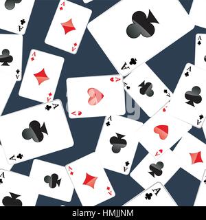 Nahtlose Muster der Asse Spielkarten. Glücksspiel, Wiederholung Textur mit zufällig platziert Pokerkarten. EPS8-Vektor-Illustration. Stock Vektor