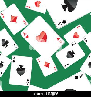 Nahtlose Muster der Asse Spielkarten. Glücksspiel, Wiederholung Textur mit zufällig platziert Pokerkarten. EPS8-Vektor-Illustration. Stock Vektor