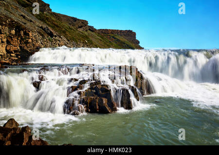 Gullfoss Wasserfall, Hvita Fluss, Haukadalur, Golden Circle, Island Stockfoto