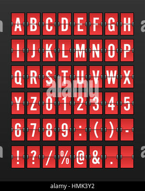 Flughafen mechanische Flip Board Panel Font - weiße Schrift auf rotem Hintergrund Illustration Stockfoto