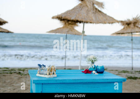 Strand Hochzeitsdetails direkt am Meer Stockfoto