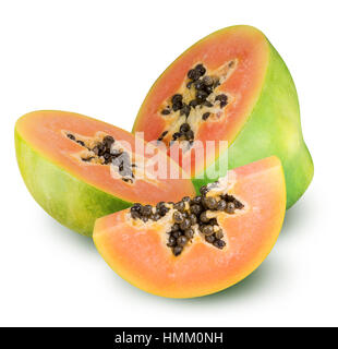 Gruppe von Papaya mit Beschneidungspfad isoliert Stockfoto