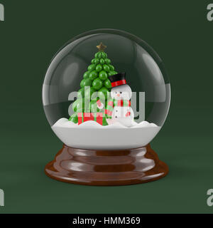 3D Rendereing der Schneemann in eine Schneekugel. Weihnachten-Konzept. Stockfoto