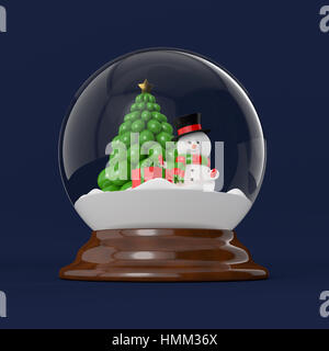 3D-Rendering Schneemann in eine Schneekugel. Weihnachten-Konzept. Stockfoto