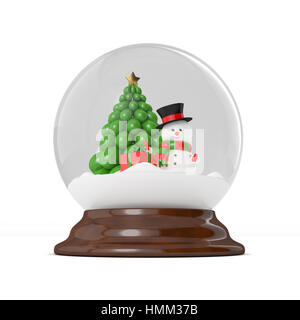 3D-Rendering Schneemann in eine Schneekugel über weiß. Weihnachten-Konzept. Stockfoto