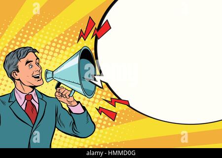 Vintage Lautsprecher mit einem Megaphon schreien Stock Vektor