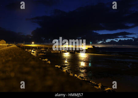 Minehead Hafen bei Nacht Stockfoto