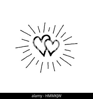 Doodle liebe Herzen Muster mit Ray Beams. zurück und Tag's White valentine Urlaub ornamentalen Dekor Element. Gut für die Grußkarte, tatoo Design Stock Vektor