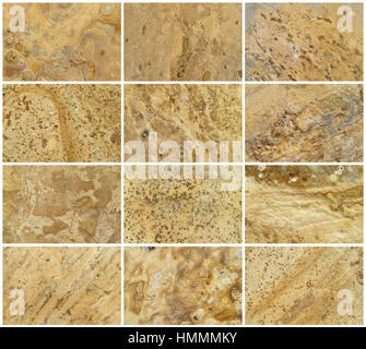 Zwölf natürlichen Kalkstein Hintergrund oder Texturen. Die echte Farbe. Ohne Sättigung der Farben. Stockfoto