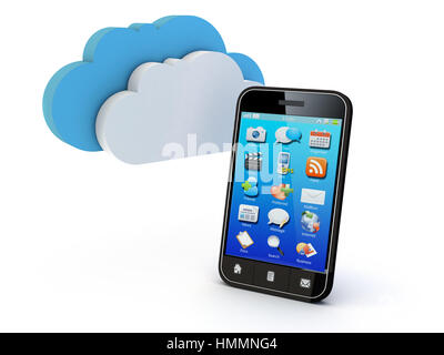 Smartphone mit Cloud-Server verbunden.  Hinweis: Alle Geräte entwerfen und alle Bildschirm-Schnittstelle-Grafiken in dieser Serie sind entworfen durch den Mitarbeiter ihm s Stockfoto