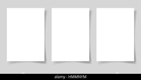 drei Stücke leere Blatt weißes Papier A4-Format mit dem Schatten für Ihr Design, Vektor-illustration Stock Vektor