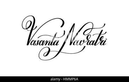 Vasanta Navratri handschriftliche Widmung an indischen Frühlingsfest, Kalligraphie-Vektor-Illustration-Schriftzug Stock Vektor