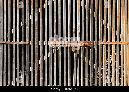 alte Holztür, Frontansicht geschlossen Stockfoto