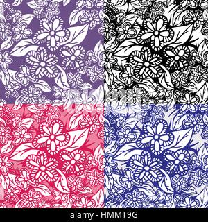 Floral handgezeichnete Seamless Pattern Set Stock Vektor