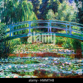 Monet. Gemälde mit dem Titel "The Japanese Footbridge and the Water-Lily Pool, Giverny" von Claude Monet, Öl auf Leinwand, 1899. Stockfoto