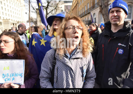 Downing Street, London, UK. 4. Februar 2017. Art. 50 und Austritt gegenüber Downing Street zu protestieren. Bildnachweis: Matthew Chattle/Alamy Live-Nachrichten Stockfoto