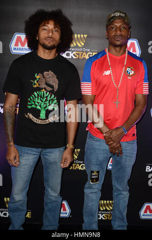 Los Angeles, Kalifornien, USA. 9. Februar 2017. Los Rakas bei Westwood One Backstage bei der 2017 Grammy Tag 1 an die Staple Center in Los Angeles, Kalifornien am 9. Februar 2017. Stockfoto