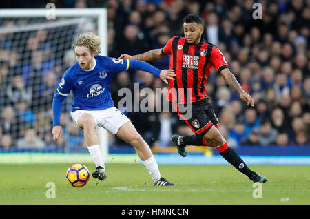 Everton Tom Davies in Aktion während der Premier League Spiel im Goodison Park, Liverpool. Stockfoto