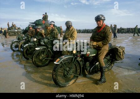 Normandie (Frankreich), Kriegsveteranen und Sammler von Vintage Militärfahrzeuge teilnehmen die jährliche Zeremonien für das Gedenken an die Landung der Alliierten Juni 1944 Stockfoto