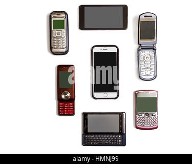 Vielzahl von kein Name mobile Handy aus verschiedenen Jahren Stockfoto