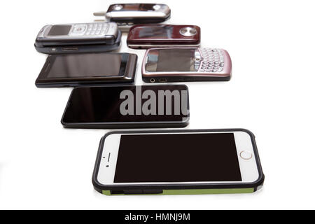 Vielzahl von kein Name mobile Handy aus verschiedenen Jahren Stockfoto