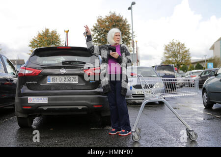 BREXIT & GRENZE. Bridie Racey aus Carrickmacross, County Monaghan in Irland mit ihrem Trolley im Kais Shopping Centre in Newry, Nordirland. Foto/Paul McErlane Stockfoto