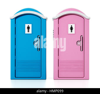 Tragbare blaue Männer und rosa Frauen WCs. 3D Illustration. Stockfoto