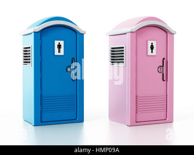 Tragbare blaue Männer und rosa Frauen WCs. 3D Illustration. Stockfoto