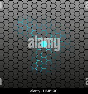 Abstrakte sechseckigen Fliesen dunklen Hintergrund mit Neonlicht. Vektor Hintergrund für Web-Anwendungen, Business. Stock Vektor