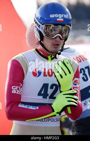 ZAKOPANE, Polen - 22. Januar 2016: FIS-Skisprung-Weltcup in Zakopane o/p Maciej Kot POL Stockfoto