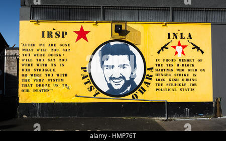 INLA Hunger Stürmer Patsy O'Hara Wandbild in West Belfast Stockfoto