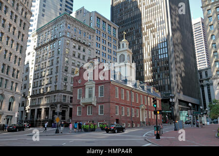 Das Old State House, Website der Massaker von Boston, Boston, Massachusetts, USA. Stockfoto