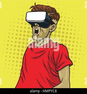 Virtual Reality Brille Brille Retro-Science Fiction gelbe Pop-Art Hintergrund Stock Vektor