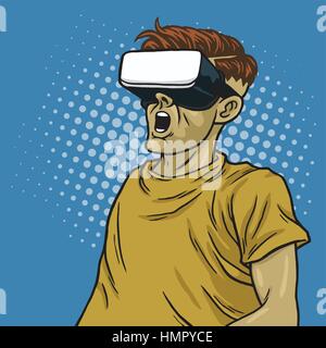 Virtual Reality Brille Brille Retro-Science-Fiction. Pop Art blauem Hintergrund Stock Vektor