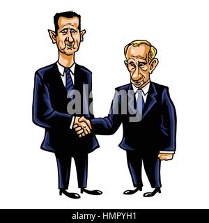 Baschar Al-Assad mit Vladimir Putin Cartoon-Vektor-Illustration Stock Vektor