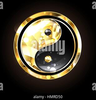 Schmuck, gold und schwarz Yin-Yang-Symbol auf einem schwarzen Hintergrund. Gold Yin Yang. Stock Vektor