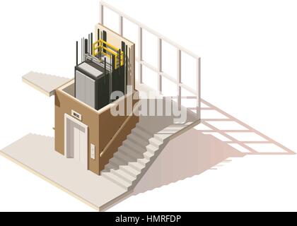 Vektor isometrische low-Poly-Aufzug-Cutaway-Symbol Stock Vektor