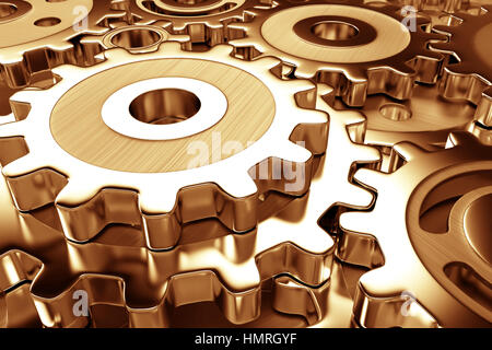 Zahnräder in dunklem Gold (3d Illustration) Stockfoto