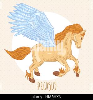 Vintage Vektor-Illustration des geflügelten Pegasus, Vintage Vektor-Design-Elemente, Grußkarte Stock Vektor