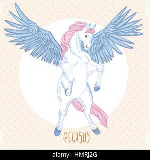 Vintage Vektor-Illustration von weißen geflügelten Pegasus, Vintage Vektor-Design-Elemente, Grußkarte Stock Vektor