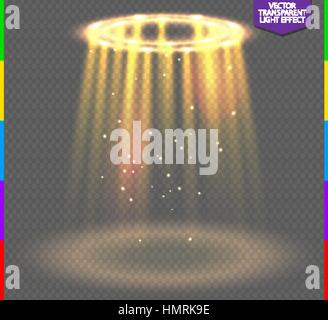 Runde goldenen Glanz strahlen Nachtszene mit auf transparenten Hintergrund Funken. Leere Lichteffekt Podium. Disco-Club Tanzfläche. Show-Party-Lampe im Nebel Stock Vektor