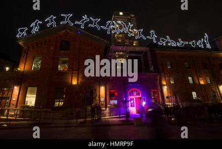 Toronto, Kanada. 4. Februar 2017. Menschen besuchen das Licht Kunstinstallation "Laufen über" während der 2017 Toronto Light Festival in Toronto, Kanada. Bildnachweis: Zou Zheng/Xinhua/Alamy Live-Nachrichten Stockfoto