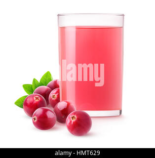 Isolierte Cranberry-Saft. Glas Cranberry Drink isoliert auf weißem Hintergrund mit Beschneidungspfad Stockfoto