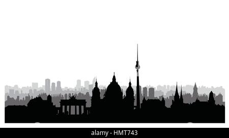 Berlin City Gebäuden Silhouette. Deutsche Stadtlandschaft. Berliner Stadtbild mit Sehenswürdigkeiten. Reisen Deutschland Skyline im Hintergrund. Stock Vektor