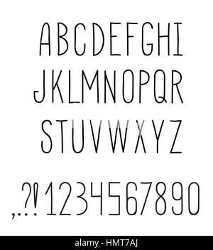 Lateinische Alphabet. grunge Line dekorative Schriftart. Hipster skizziert Buchstaben alphabetand Nummern einrichten Stock Vektor