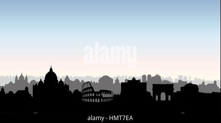 Rom City Skyline. Italienische urbane Landschaft Sehenswürdigkeiten Silhouette. Rom städtebaulichen Hintergrund. Stadtbild mit berühmten Gebäuden. Reisen Italien Auto Stock Vektor