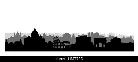 Rom City Skyline. Italienische urbane Landschaft Sehenswürdigkeiten Silhouette. Rom städtebaulichen Hintergrund. Stadtbild mit berühmten Gebäuden. Reisen Italien Auto Stock Vektor