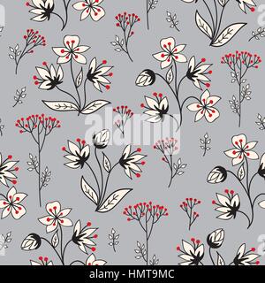 Florale Muster mit weißen Blätter, Beeren und Blumen. zierpflanzen Kraut blatt Zweig nahtlose Hintergrund. Natur Pflanze winter Christmas ornament Stock Vektor