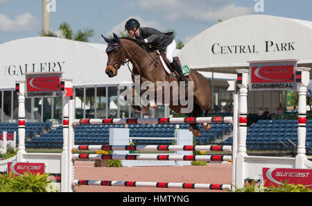 Wellington, USA. 4. Februar 2017. Beth Underhill Fahrten während der SUNCAST $35.000 1,50 M Classic während des Winter Equestrian Festival in Palm Beach International Equestrian Center in Wellington, Florida. Bildnachweis: MediaPunch Inc/Alamy Live-Nachrichten Stockfoto