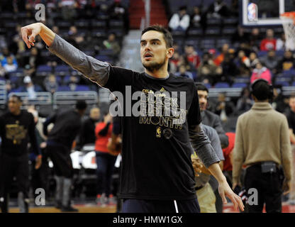 Washington, Vereinigte Staaten von Amerika. 5. Februar 2017. Tschechischer Basketball-Spieler Tomas Satoransky der Washington Wizards in Aktion während des Trainings vor der NBA Basketball-Spiel gegen die New Orleans Pelikane in Washington, USA, 5. Februar 2017. Bildnachweis: David Svab/CTK Foto/Alamy Live-Nachrichten Stockfoto